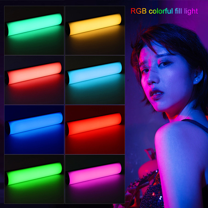 W200RGB LED Video Light Rechargeable RGB Handheld Light 2500K-9000K Dimmable with Mini Desktop Tripod for Vlog Live Streaming