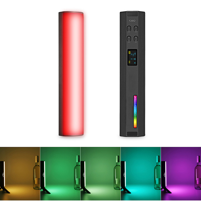 W200RGB LED Video Light Rechargeable RGB Handheld Light 2500K-9000K Dimmable with Mini Desktop Tripod for Vlog Live Streaming