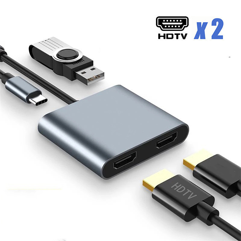 4 in 1 Usb Hub USB C to HDMI-compatible Splitter Type-C to Dual HDMI-compatible USB 3.0 Docking Station For MacBook PC Laptop