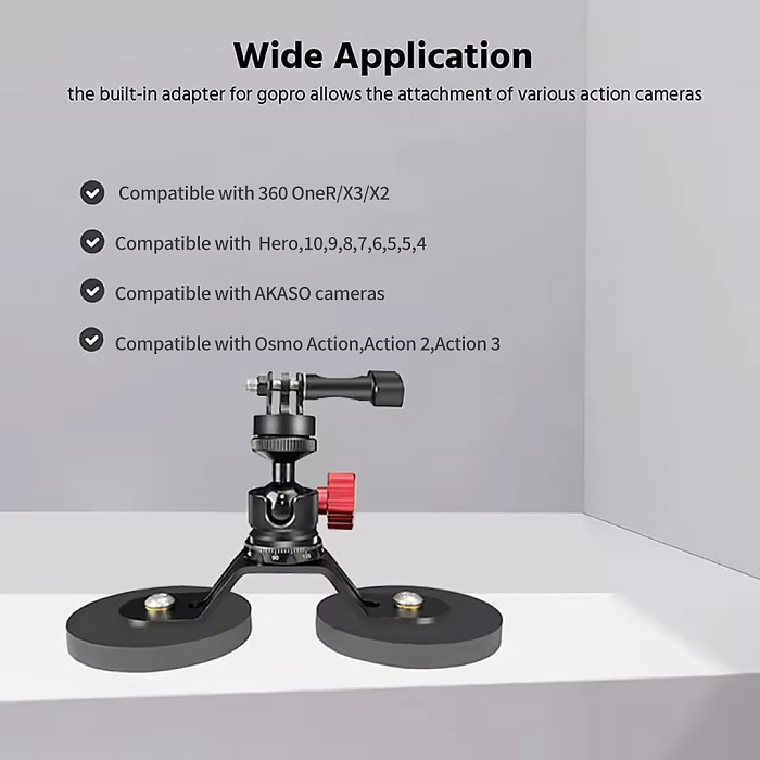 Strong Magnetic Magnet Suction Cup Bracket Ball Head Mount Base Adapter for Gopro 12 OSMO Action DSLR Camera Phone Light Stand