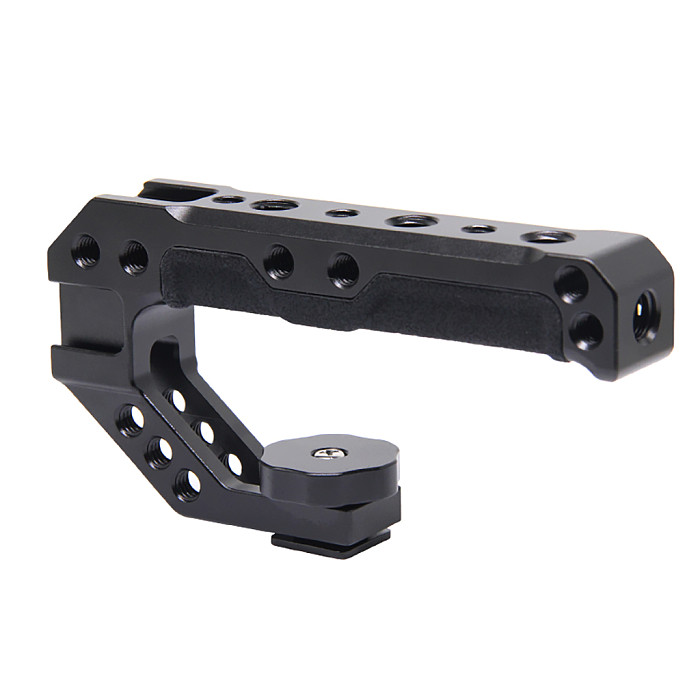 Universal Camera Top Handle Silicone Handgrip with Cold Shoe Mount 3/8 Arri Locating Screw for Canon Sony DSLR Camera Cage Rig