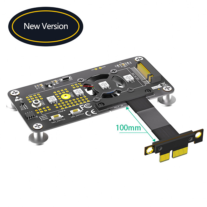 For M.2 NGFF NVME M-key SSD to PCI-E 1x 4x Extension Cable M.2 SSD to PCIe Adapter With Cooling Fan Automatic Discoloration LED