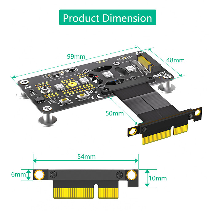 For M.2 NGFF NVME M-key SSD to PCI-E 1x 4x Extension Cable M.2 SSD to PCIe Adapter With Cooling Fan Automatic Discoloration LED