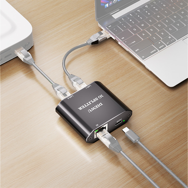 1 to 2 Network Cable Splitter Portable Gigabit Switch 3-Ports 10/100/1000Mbps RJ45 Unmanaged Ethernet Switch Support MDI/MDIX