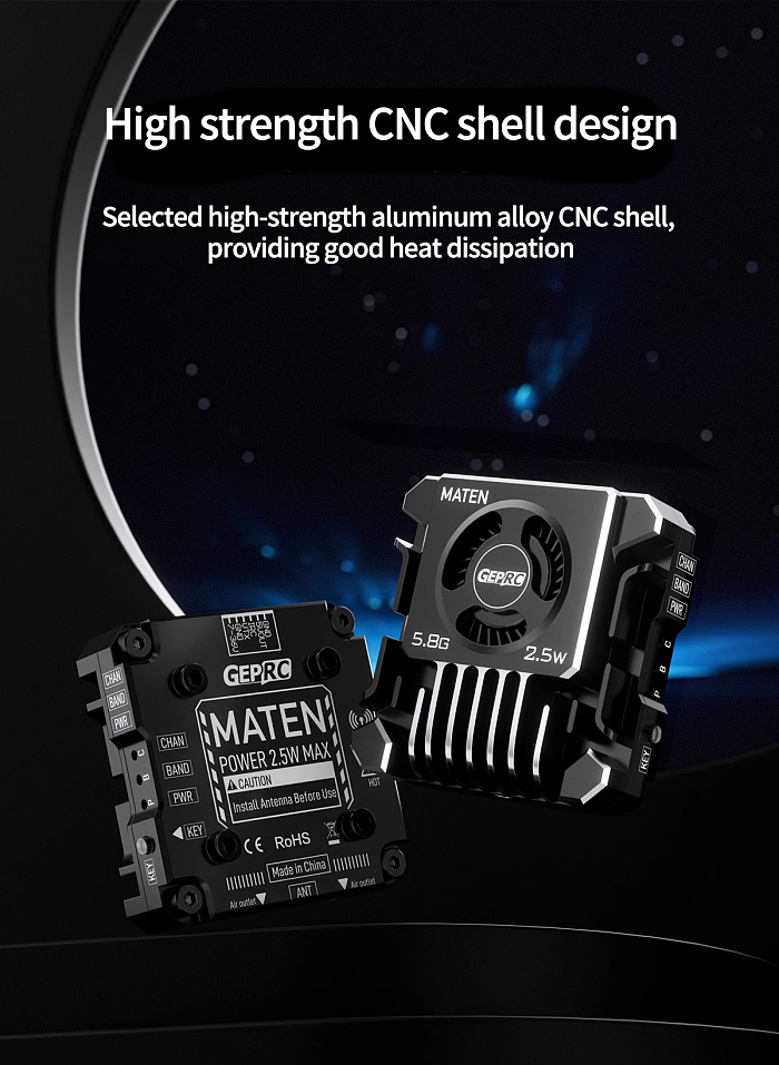 GEPRC MATEN-5.8G 2.5W VTX PRO 72CH Aluminum Alloy Numerical Control Shell Auxiliary Heat Dissipation For Drone Quadcopter FPV