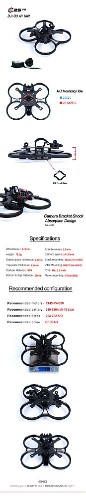 Axisflying Cineon C20 V2 / 2 Inch C25V2 / 2.5 Inch Indoor Cinewhoop / Cinematic Shooting Frame Kit