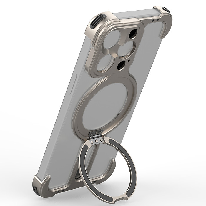 Metal Frameless Phone Case For iPhone15 Pro Max for Magsafe Phone Holder Bracket Hollow Rimless Bumper Shockproof Metal Cover