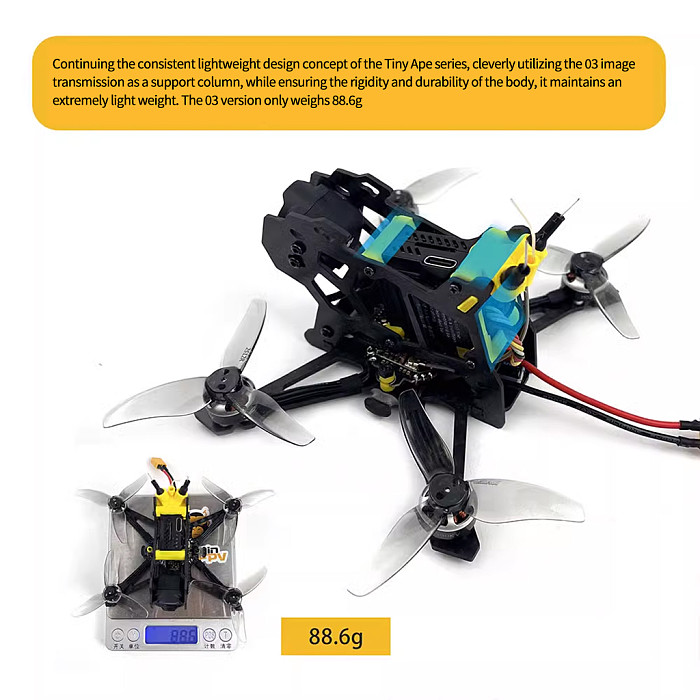 DarwinFPV TinyApe 2.5 Inch 108mm Wheelbase Quadcopter 3K Carbon Fiber Frame Kit Suit for 1002-1305 Brushless Motor Spare Parts