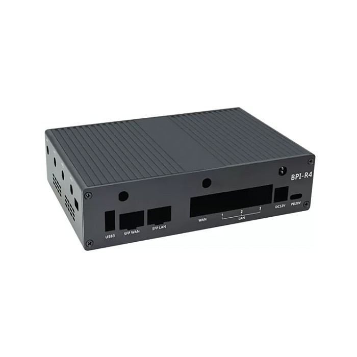 For Banana Pi R4 BPI-R4 Aluminum Case Metal Shell Protective Box with Cooling Fan 12V Power Supply for BPI-R4 Development Board