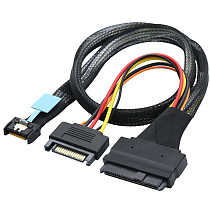 Gen5 MCIO Slimline SFF-8654 4I to U.2 SAS SFF-8639 Cable with SATA 15P Male Power Cable