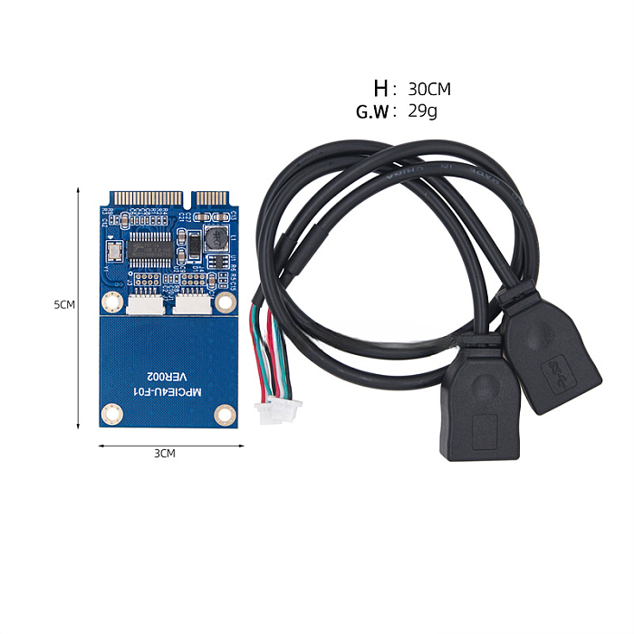 Mini PCI Express to Dual USB Adapter Card mPCIe to 5 Pin 2 Port USB2.0 Converter for Full/Half Height Mini PCI-E Expansion Card