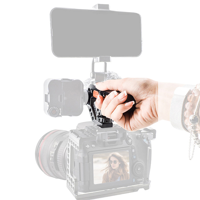 Universal Camera Top Handle Silicone Handgrip with Cold Shoe Mount 3/8 Arri Locating Screw for Canon Sony DSLR Camera Cage Rig