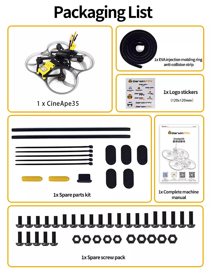 DarwinFPV CineApe35 3.5inch Brushless ELRS FPV Drone RC Quadcopter BNF Toys