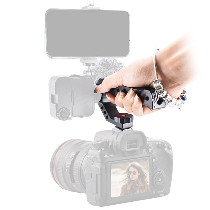 Universal Camera Top Handle Silicone Handgrip with Cold Shoe Mount 3/8 Arri Locating Screw for Canon Sony DSLR Camera Cage Rig