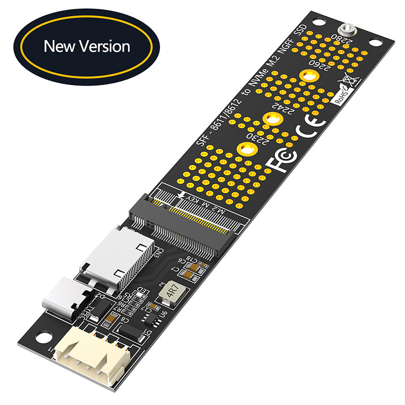 For M.2 NVME M Key to SFF-8611/8612 Riser Type C Power SSD Adapter Card SATA to 4Pin Power Cable for 2230 2242 2260 2280 M.2 SSD