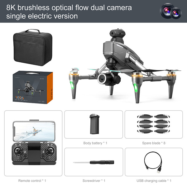 V196 Brushless Drone Aerial Vehicle Long-range Remote-Controlled  with 8K brushless optical flow+electrically adjustable camera/storage bag+battery For Aircraft Toy