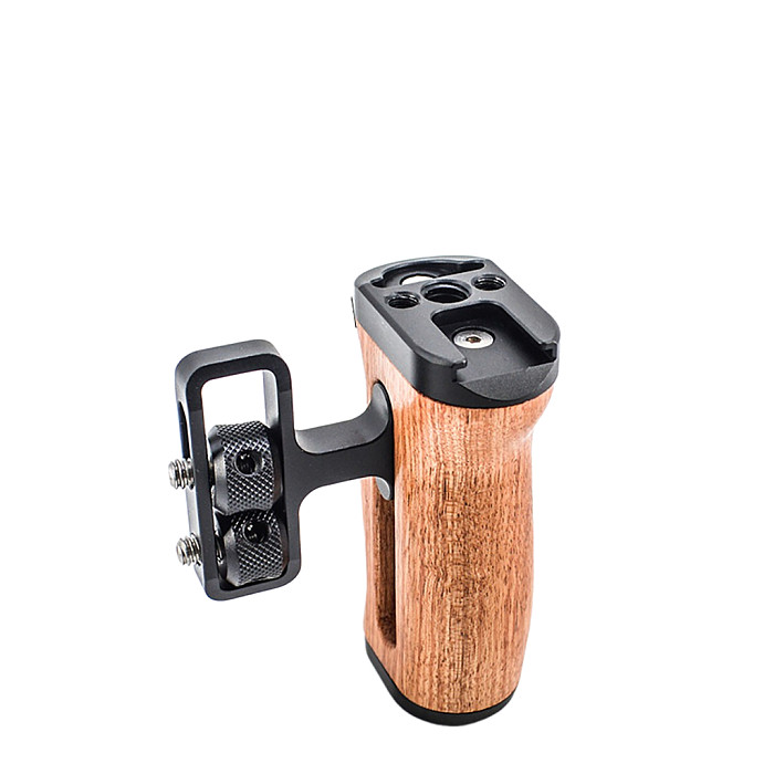 DSLR Camera Cage Side Handle Grip Left Right Side Wooden Handgrip Cold Shoe Mount 1/4 3/8 Screw Hole for Sony Canon Nikon