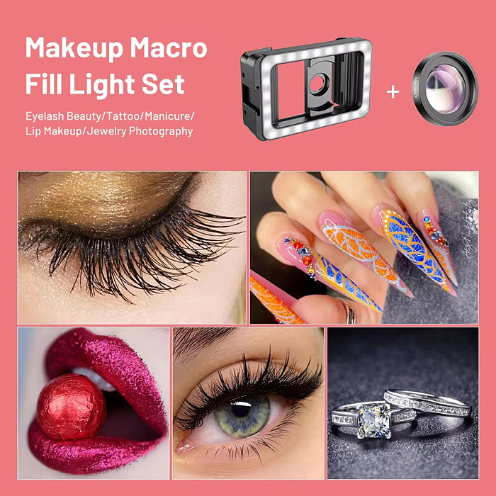 APEXEL For Eyelashes And Nails Photography with M15X Macro Display Finger 95+Fill Light Universal Clip Phone Lens For Apple Or Android