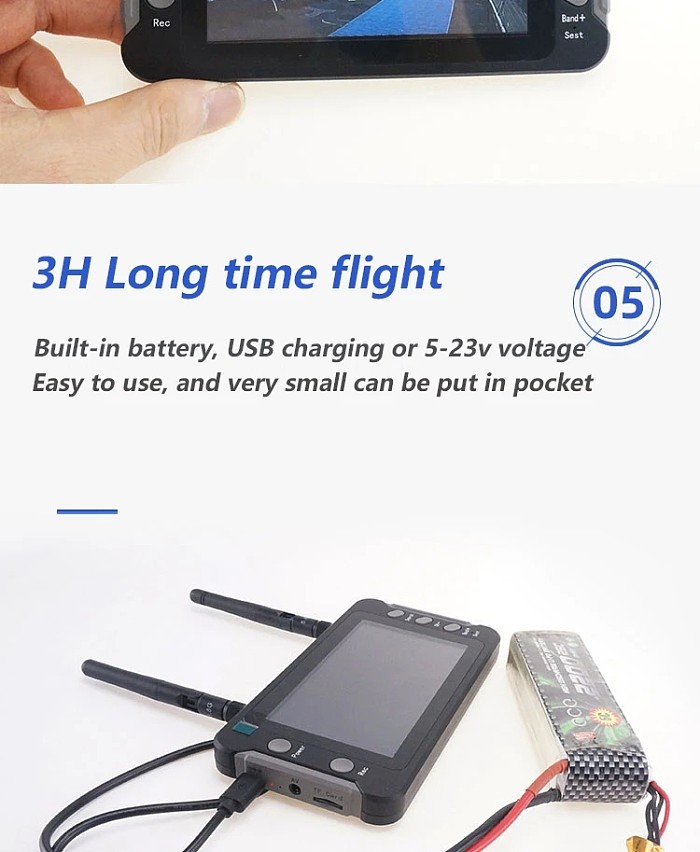 SoloGood 4.3 Inches 5.8G 40 Channel FPV Handheld Screen  800x480 Resolution DC5V 2A With Interface Antenna For FPV Drone