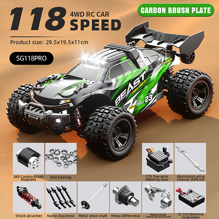 (ZLL) SG118 PRO Bigfoot Off road High speed Four wheel Drive Car Carbon Brush Black Green Full Scale 1:16 Remote Control Car