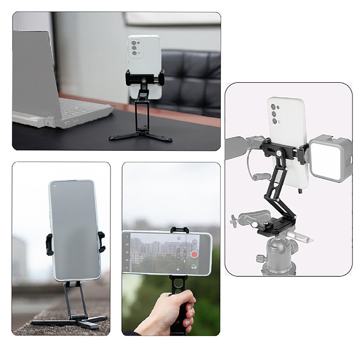 Foldable Mobil Phone Desktop Holder Tripod with Cold Shoe Mount for Arca Quick Release Plate Clamp Desk Bracket Smartphone Stand