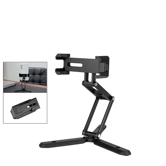 Foldable Mobil Phone Desktop Holder Tripod with Cold Shoe Mount for Arca Quick Release Plate Clamp Desk Bracket Smartphone Stand