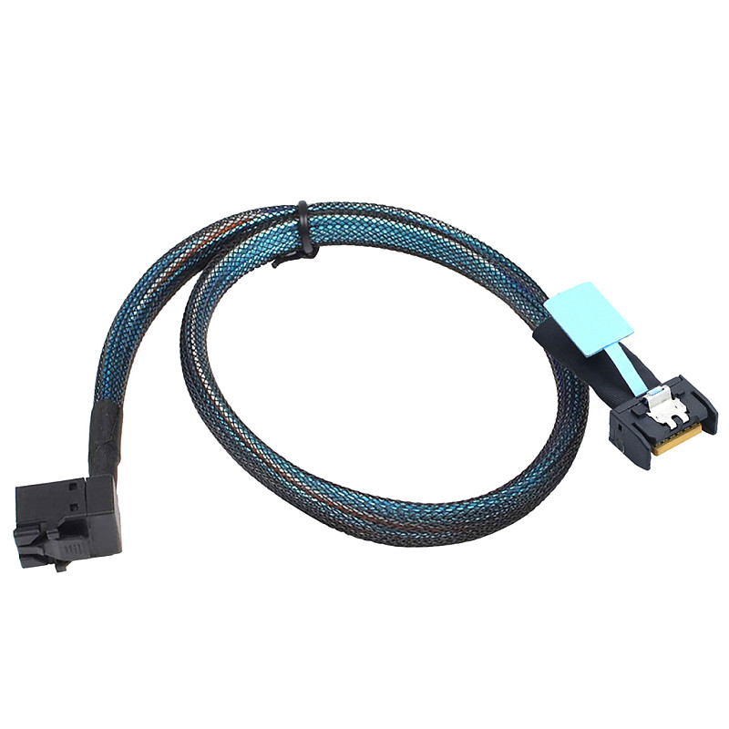 XT-XINTE Gen5 MCIO Slimline SFF-8654 4i to HD SFF-8643 90 Degree Right Angle Adapter Cable for Server Cable Braided Cord Wire