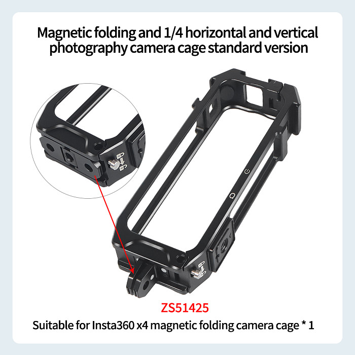 Magnetic Folding 1/4 Horizontal And Vertical Shooting Camera Quick Installation and Disassembly Cage Extended Protection Frame for Insta360 x4 Action Cameras