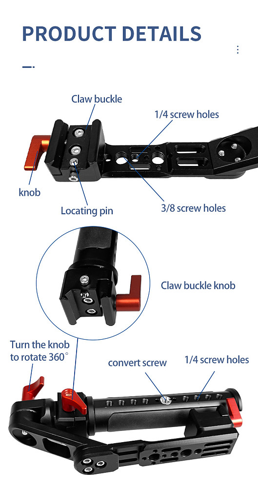 For DJI  RS2/RSC2/RS3 Lifting Handle DSLR Camera Universal Stabilizer Multi Form Handheld Folding Handle Rust Prevention Durable