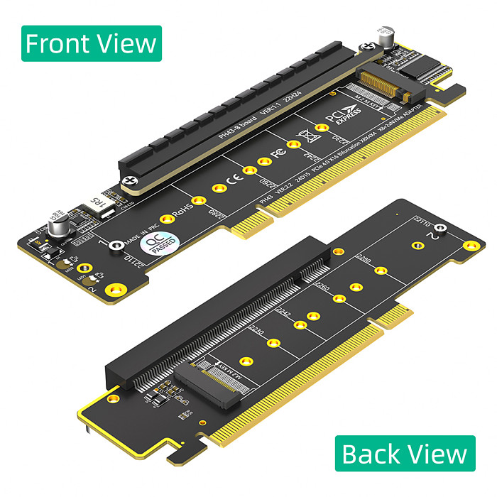 Dual NVMe PCIe Adapter, PCIe 4.0 X16 to Dual NVMe and 1x More PCIe x16 (x8 Signal) Adapter for M.2 NVMe SSD (PCI-e Bifurcation Required)
