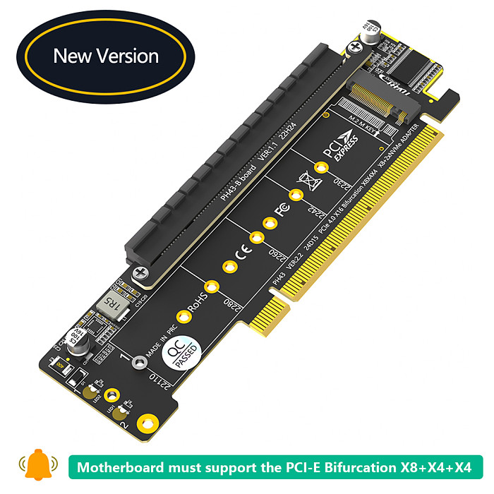 Dual NVMe PCIe Adapter, PCIe 4.0 X16 to Dual NVMe and 1x More PCIe x16 (x8 Signal) Adapter for M.2 NVMe SSD (PCI-e Bifurcation Required)