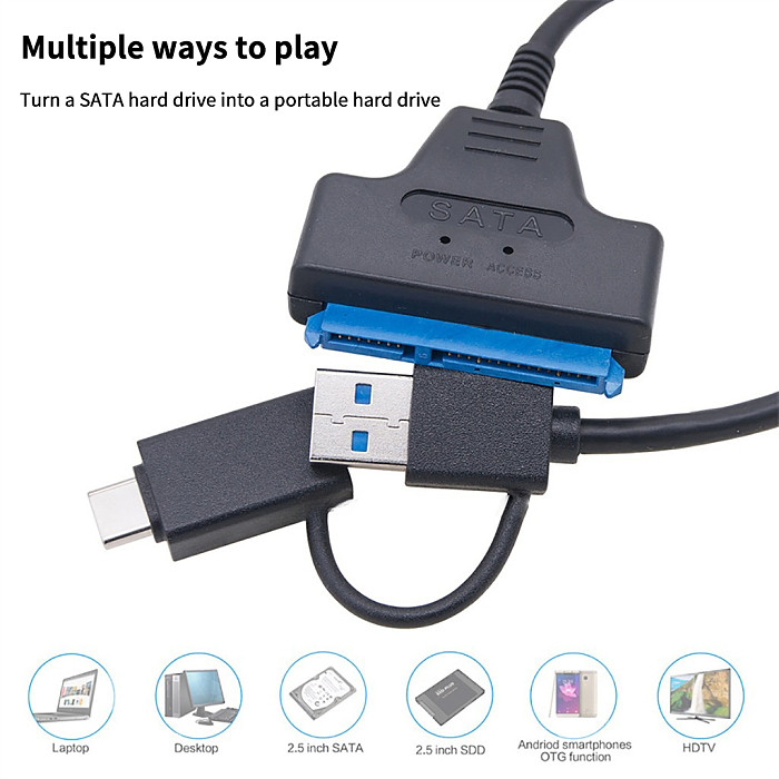 SATA to TYPE-C USB 3.0 Adapter Cable for 2.5 inch Hard Drive HDD/SSD Data Transfer External Hard Drive Converter For PC Laptop