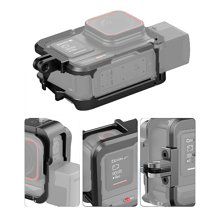 Aluminium Alloy Frame Protective Case for Insta360 Ace Pro Vertically Protective Cage Dual Cold Shoe Action Camera Accessories