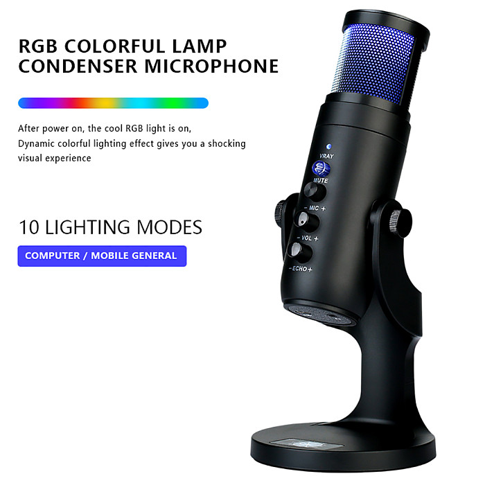 M9/MU-900oro USB Microphone Gaming Phone Voice Live Desktop RGB Recording Noise Reduction Capacitive Microphone
