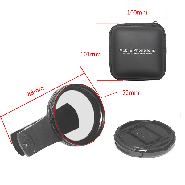 Universal 52mm Mobile Camera Lens Clip with CPL Filters Storage Bag Set for iPhone Huawei Samsung Xiaomi Android IOS Smartphone