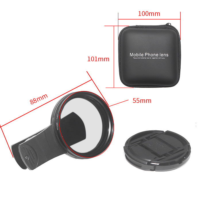 Universal 52mm Mobile Camera Lens Clip with CPL Filters Storage Bag Set for iPhone Huawei Samsung Xiaomi Android IOS Smartphone