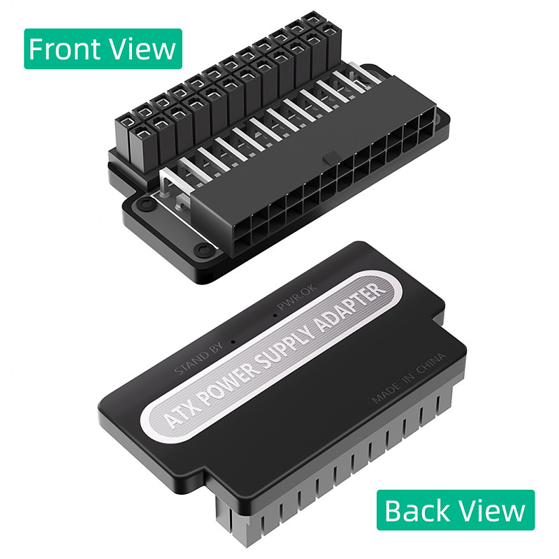 New Version ATX 24Pin Female to 24pin Male 90 Degree Power Adapter with Power OK and Stand By LED and ABS plastic top cover for Desktops Power Supply