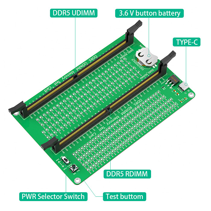 DDR5 RDIMM/UDIMM Memory Tester With Long Latch And LED Indicators for Desktop  Desktop Computer DDR5 Memory Test Card