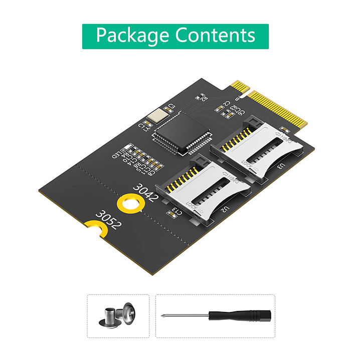 Dual Micro SD Card TF Card for NGFF M.2 Key B 3042/3052 Adapter Supports USB Bus M.2 Key B to Dual TF Card Adapter for WWAN Slot