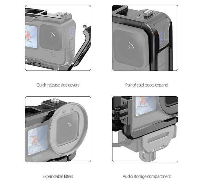 For GoPro13/12/10 Metal Rabbit Cage Horizontal and Vertical Shooting Bezel Dual Cold Shoe Interface camera accessories
