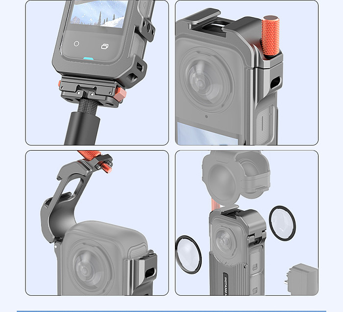 Cooling Rabbit Cage MagneticProtective Frame Metal Camera Aluminum Housing Cage Shell With Cold Shoe Mount Magnetic Base for Insta360 X4 Camera