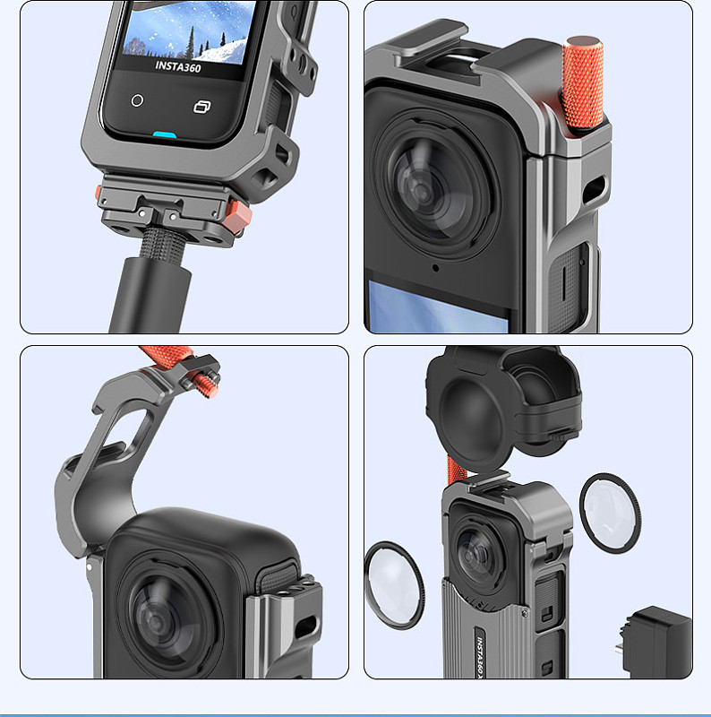 Cooling Rabbit Cage MagneticProtective Frame Metal Camera Aluminum Housing Cage Shell With Cold Shoe Mount Magnetic Base for Insta360 X4 Camera