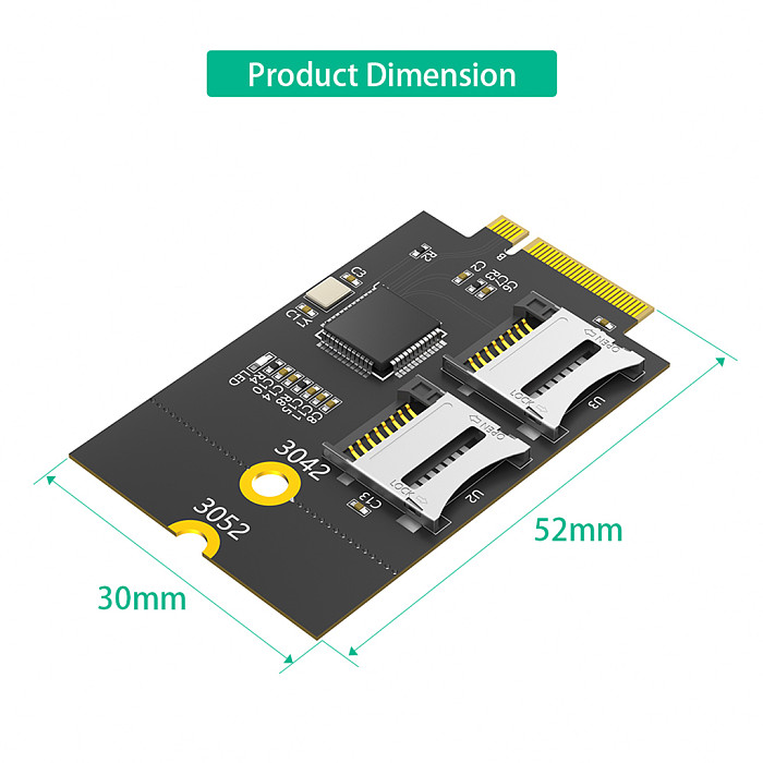 Dual Micro SD Card TF Card for NGFF M.2 Key B 3042/3052 Adapter Supports USB Bus M.2 Key B to Dual TF Card Adapter for WWAN Slot