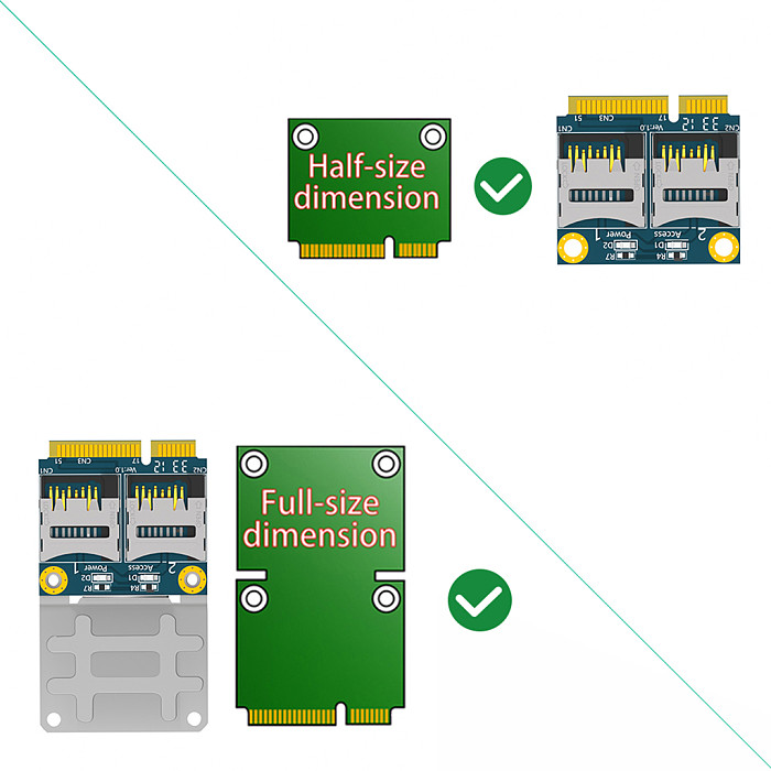 Dual Micro SD Card TF Card to Mini PCI-E Adapter With Metal Extender Bracket Support Half-size and Full-size for Laptop Computer