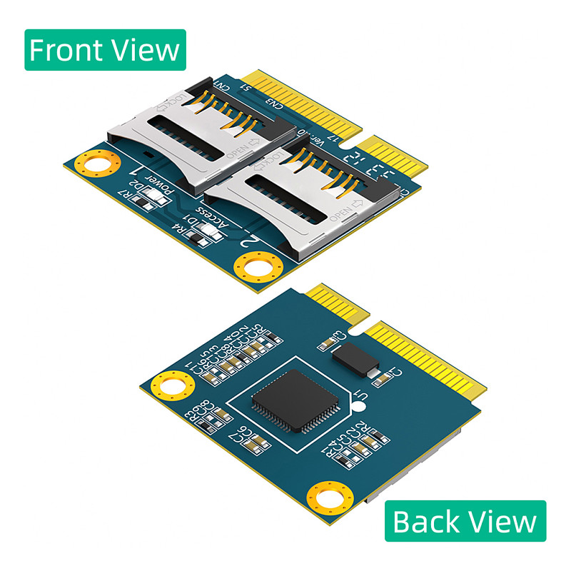 Dual Micro SD Card TF Card to Mini PCI-E Adapter With Metal Extender Bracket Support Half-size and Full-size for Laptop Computer