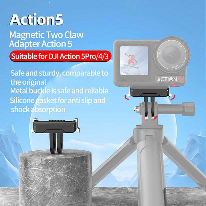 Magnetic Quick Release Mount Bracket 2 Claw / Cold Shoe For DJI Action 5pro Tripod Adapter for DJI Osmo Action 3 4 Accessories