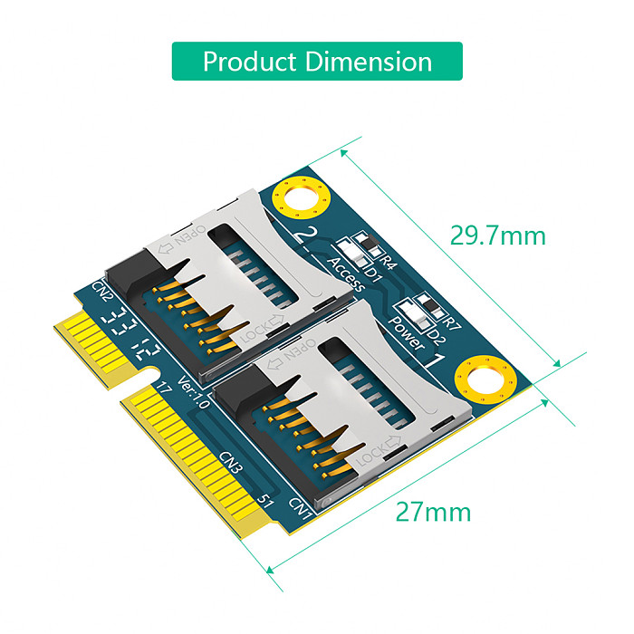 Dual Micro SD Card TF Card to Mini PCI-E Adapter With Metal Extender Bracket Support Half-size and Full-size for Laptop Computer