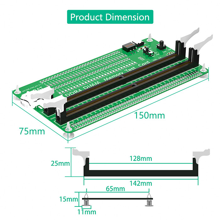 DDR4 Memory Tester Test Card with long Latch with LED Indicators Connect With type C Cable For Desktop Computer