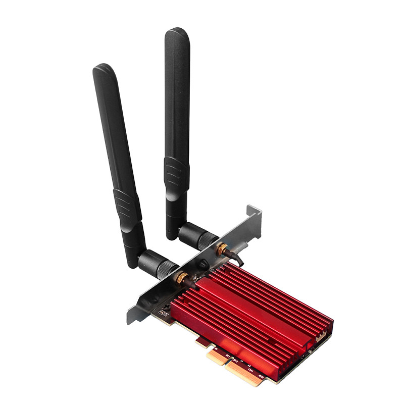 M.2 WiFi E Key to PCIe x4 Wireless Adapter Card with Heat Sink Dual-band 2.4/5.8G Antenna for M.2 E Key 2230/2242 Network Cards