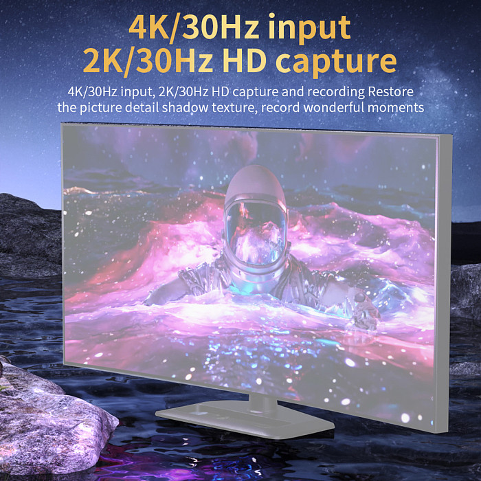 USB 3.0 Video Capture Card 4K 30Hz HDMI-compatible to USB/Type-c Game Grabber Record for PC Switch Xbox Recording Live Streaming
